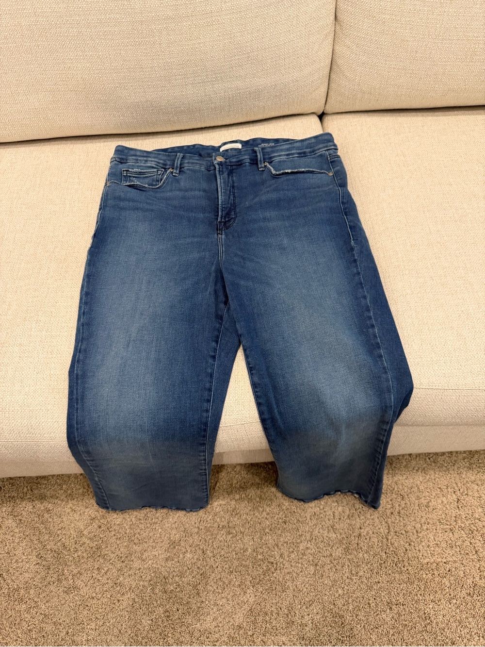 Good American Mid-Blue Good Legs Crop Mini Boot Jeans